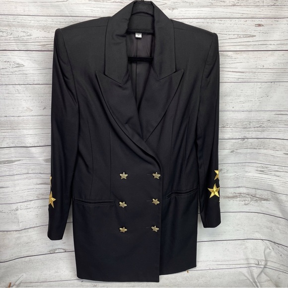 🍁 Vintage Double Breasted Lined Blazer Star Buttons Jacket Embroidered Coat 10 - Picture 1 of 7